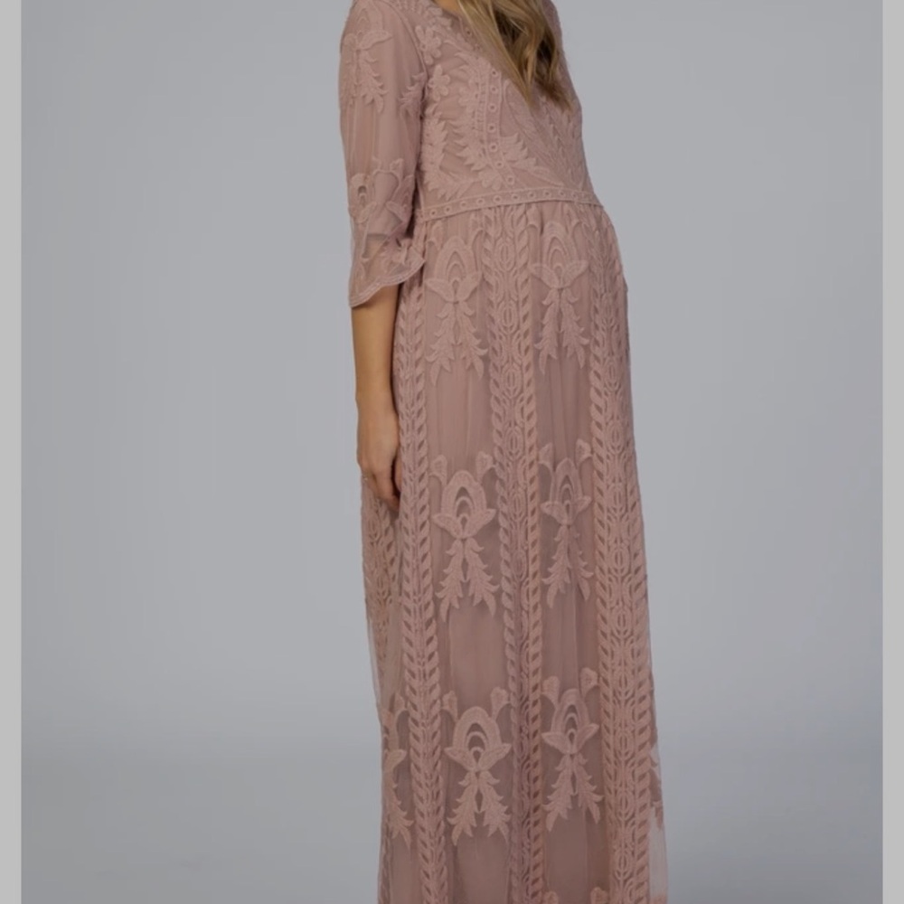 Tea n Rose Lace Maternity Maxi Dress in Soft Pink